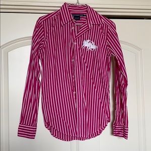 Ralph Lauren slim fit hot pink / white top sz 6